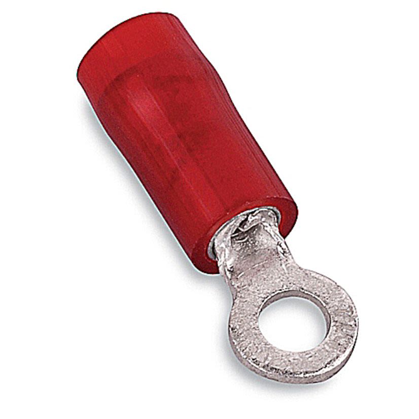Sta-Kon RA18-14 RA Series Insulated Ring Terminal, 22 to 16 AWG Conductor, 1.1 in L, Insulation Grip Sleeve Barrel, Copper, Red